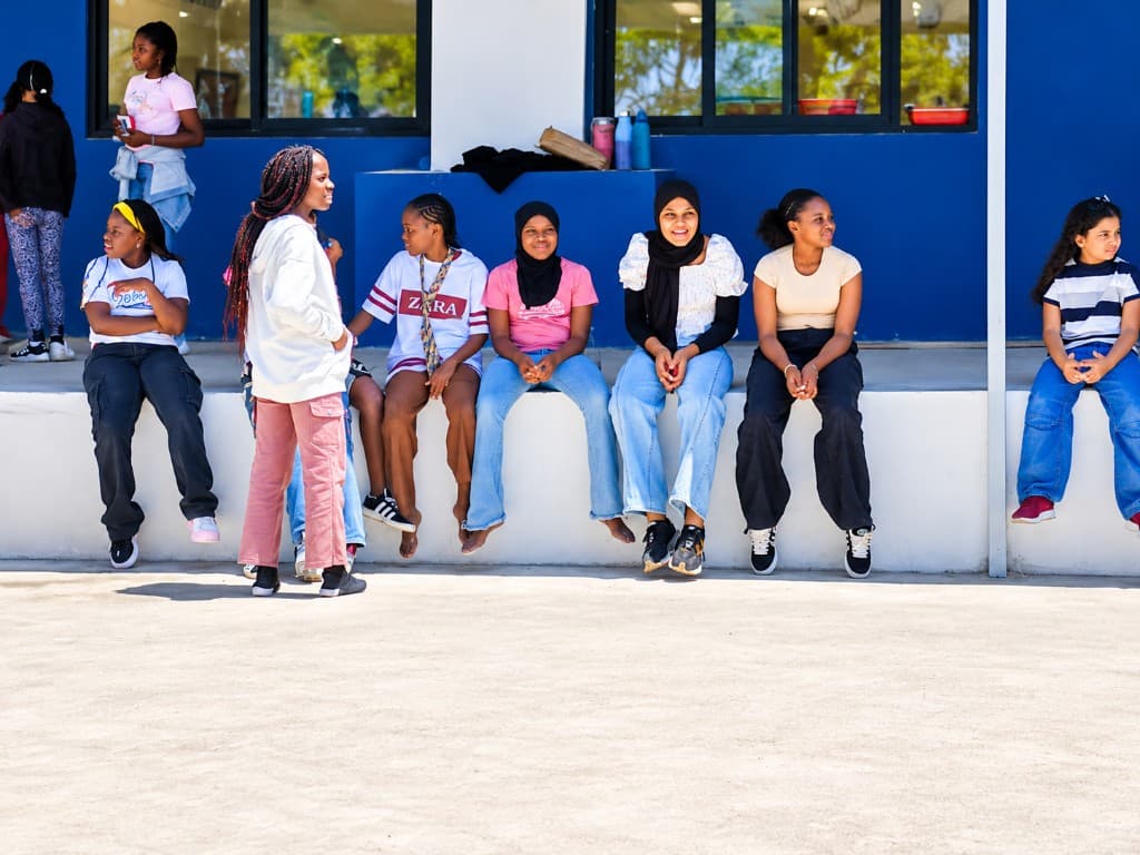 Students gathering on campus steps